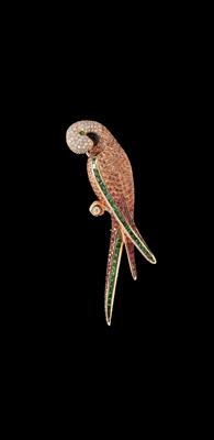 Brillant Farbstein Brosche Papagei - Juwelen