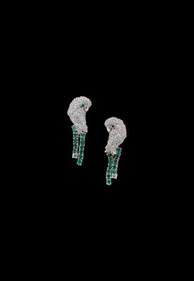 Brillant Smaragd Rubin Ohrclips Papageien - Juwelen