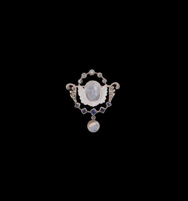 A Diamond and Moonstone Brooch - Jewellery