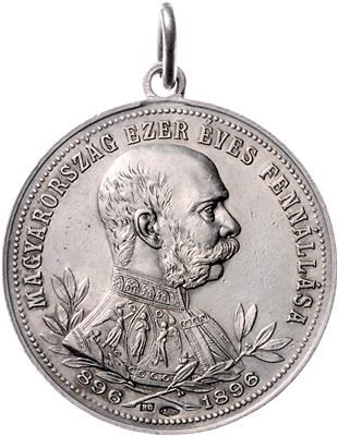 Milleniumsfeier Ungarns und 200jähriges Bestehen des Budapester Bürgerlichen Schützenvereins 1896 - Mince, medaile a papírové peníze