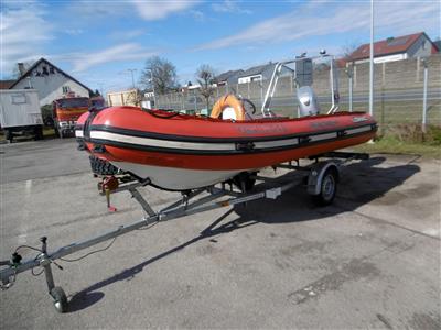 Motorboot "Lomac" auf Einachsanhänger "Harbeck 550", - Fahrzeuge und Technik