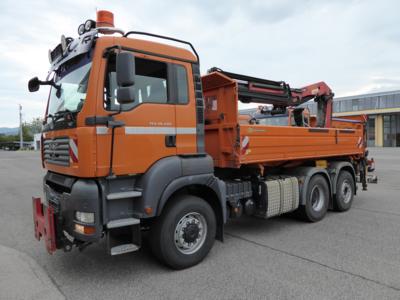 LKW "MAN TGA 28.400 6 x 4-4 BL Automatik (Euro 4)" mit Heckladekran "Palfinger PK 20002" und Aufsatzstreuer, - Fahrzeuge & Technik ASFINAG