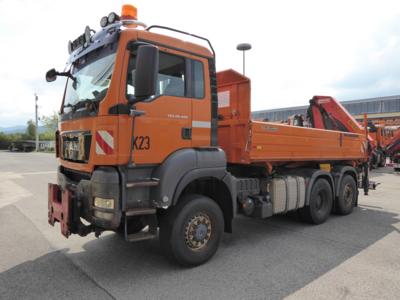 LKW "MAN TGS 28.400 6 x 4-4 BL Automatik" mit Heckladekran "Palfinger PK20002" und Aufsatzstreuer, - Fahrzeuge & Technik ASFINAG