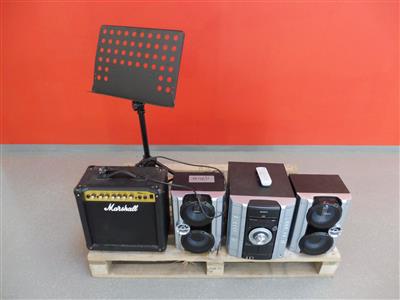 Stereoanlage "Sony MHC-RG222", Verstärker "Marshall MG15CDR" und Notenständer, - Fahrzeuge und Technik