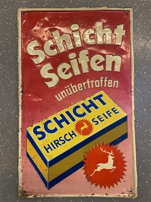 Werbeschild "Schicht Hirsch Seife", - Motorová vozidla a technika