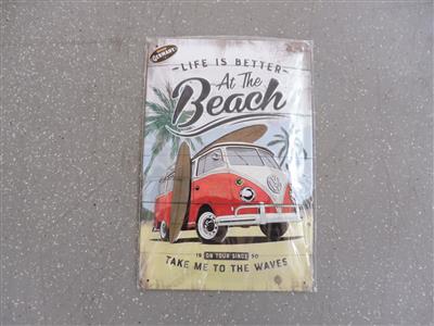 Werbeschild "VW Bulli At The Beach, - Fahrzeuge und Technik