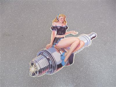 Werbeschild "Zündkerze mit Girl", - Motorová vozidla a technika