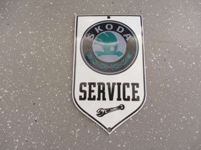 Werbeschild "Skoda Service", - Fahrzeuge und Technik
