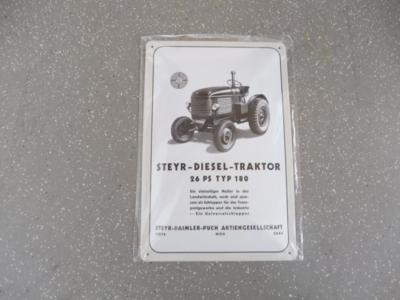 Werbeschild "Steyr Diesel Traktor", - Fahrzeuge und Technik