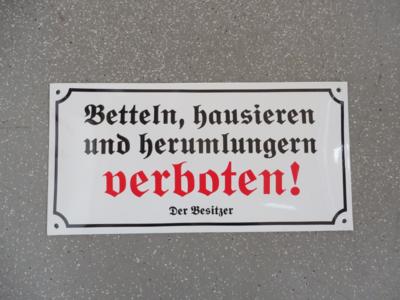Metalschild "Betteln, hausieren und herumlungern verboten", - Cars and vehicles