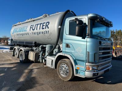 LKW "Scania R124 GB 6 x 2 NA 400 (Euro 2)" mit Siloaufbau "Spitzer/Schwingenschlögl", - Macchine e apparecchi tecnici