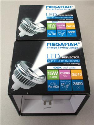 2 LED-Reflektoren "Megaman AR111 LR0115-50H24D", - Fundgegenstände der Österreichischen Post