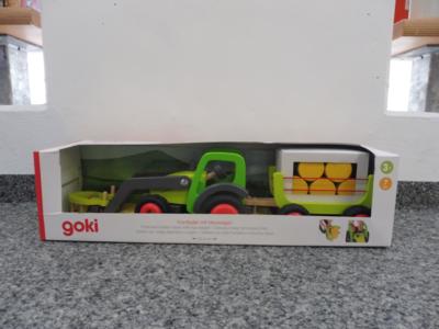 Holzspielzeug Frontlader mit Heuwagen "Goki", - Toys & Books