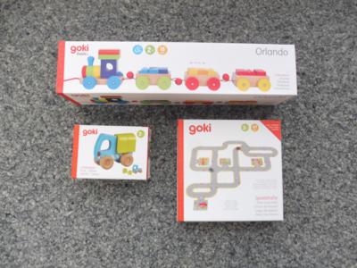 Holzzug, Holzlastwagen und Spielstraße "Goki", - Toys & Books