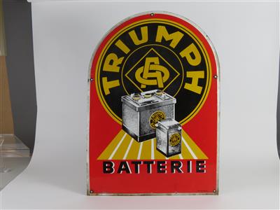 Emailschild "Triumph Batterie" - Autoveicoli d'epoca e automobilia