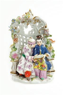 Asiatisches Paar unter Blumenpavillon - Kunst, Antiquitäten und Schmuck