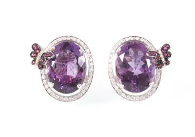 Amethyst Brillantohrclips - Antiques, art and jewellery