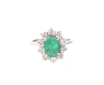Smaragd Brillant Ring zus. ca.2 ct - Umění, starožitnosti, šperky