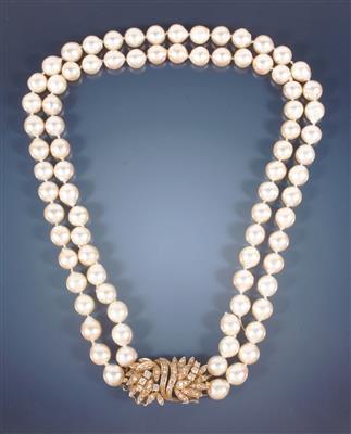 Brillant-Diamant-Kulturperlen collier zus. ca. 1,70 ct - Arte, antiquariato e gioielli
