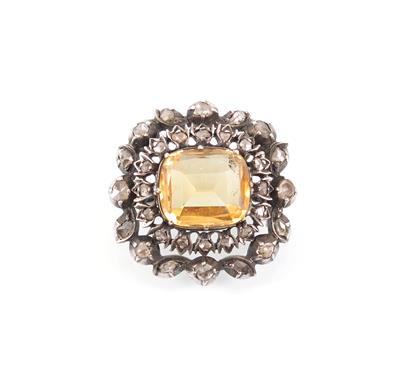 Diamant/Citrinbrosche - Antiques, art and jewellery