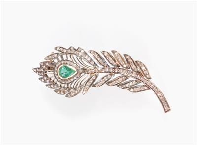 Diamant/Smaragd-Brosche - Umění, starožitnosti, šperky