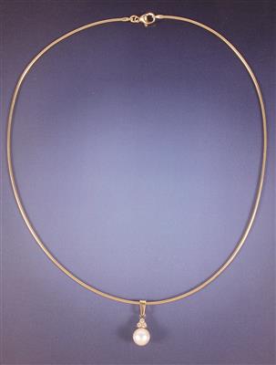 Brillant-Kulturperlenanhänger an Halskette - Arte, antiquariato e gioielli