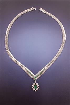 Brillant/Smaragd-Collier - Umění, starožitnosti, šperky