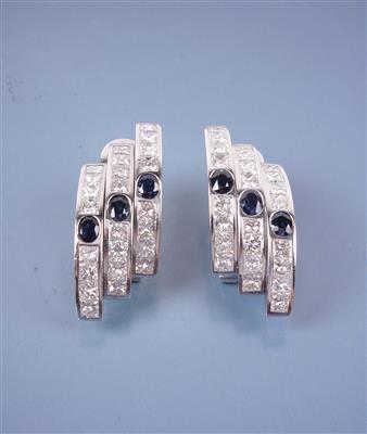 Diamant Saphir Ohrsteckclips zus. ca. 8,00 ct - Art and antiques