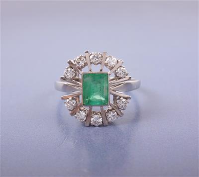 Brillant/Smaragd-Damenring - Schmuck Kunst Antiquitäten