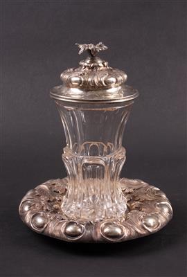Biedermeier Deckelglas mit Untersatz - Schmuck, Kunst & Antiquitäten