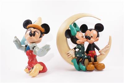 2 Walt Disney-Comicfiguren "Mickey und Minnie Mouse auf dem Mond" - Schmuck, Kunst & Antiquitäten