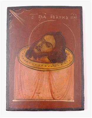 Ikone, Russland um 1800, "Das Haupt des Hl. Johannes, des Vorläufers", - Jewellery, Works of Art and art