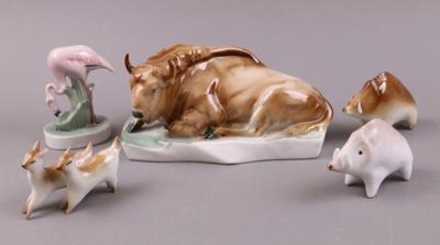Gruppe Tierfiguren (5 Stück) tschechisches Porzellan, Marke Zsolnay/Pecs, - Furniture, Art & Antiques