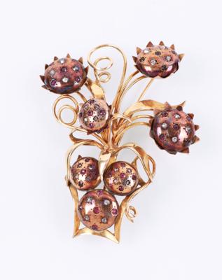 Diamant/Rubin-Brosche "Blumenbouquet" - Gioielli, arte e antiquariato