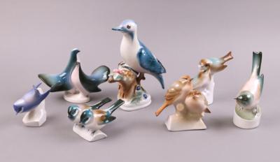 Gruppe Vogelfiguren (7 Stück) ungarisches Porzellan, Marke Zsolnay/Pecs, - Gioielli, arte e antiquariato