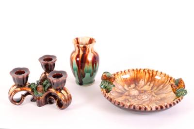 Schale, Vase, Kerzenständer, österr. Kunstkeramik, - Klenoty, umění a starožitnosti