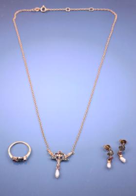 Diamant/Rubin/Kulturperlen Schmuckgarnitur - Schmuck, Kunst & Antiquitäten