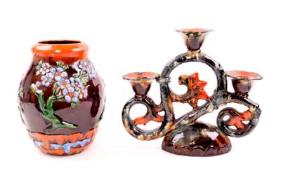Vase/Kerzenständer, aus österr. Kunstkeramik, - Jewellery, Works of Art and art