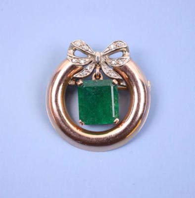 Diamant-Smaragd-Brosche - Schmuck, Kunst und Antiquitäten
