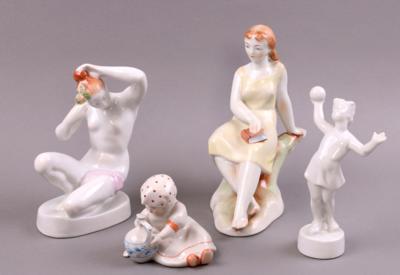 Gruppe Figuren (4 Stück) ungarisches Porzellan, Marke Zsolnay/Pecs, - Schmuck, Kunst und Antiquitäten