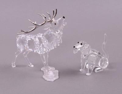 Röhrender Hirsch/Hund, teilweise Ausführung Swarovski Tirol, - Gioielli, arte e antiquariato