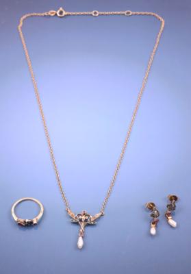 Diamant/Rubin/Kulturperlen Schmuckgarnitur - Jewellery, Works of Art and art