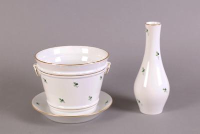 Blumenübertopf mit Untersatz/Vase, Wiener Porzellan, Marke Augarten, - Šperky, umění a starožitnosti