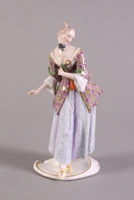 Dame in Zeitkleid, bayrisches Porzellan, Marke Nymphenburg, - Schmuck, Kunst & Antiquitäten