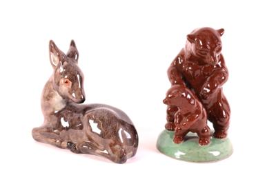 2 Tierfiguren, Reh/Bär mit Jungen, - Gioielli, arte e antiquariato