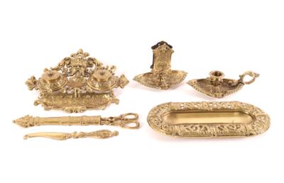 Überkomplette Historismus Schreibtischgarnitur, um 1880/90, - Jewelry, Art & Antiques