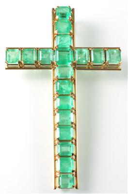 Smaragd Kreuzanhänger zus. ca. 80 ct - Kunst, Antiquitäten und Schmuck