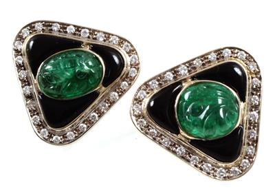 Brillant Smaragdohrclips - Antiques, art and jewellery