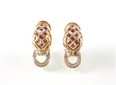 Diamant-Rubin Ohrclipse Raubkatzen - Antiques, art and jewellery