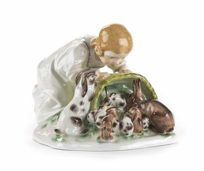 Mädchen mit Kaninchen, Meissen, Entwurf Max Bochmann 1908 - Kunst, Antiquitäten und Schmuck